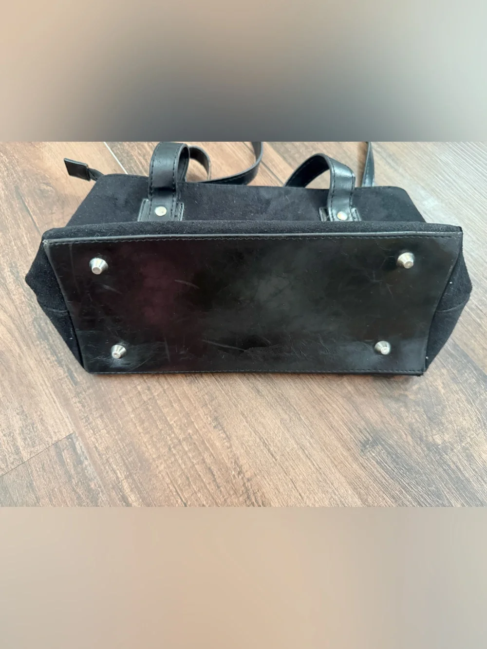 kate spade Black Suede Shoulder Bag with Faux Leather Trim